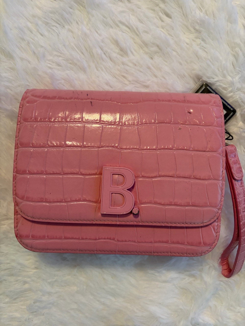 Balenciaga Pink Croc-Embossed Women's Shoulder Bag